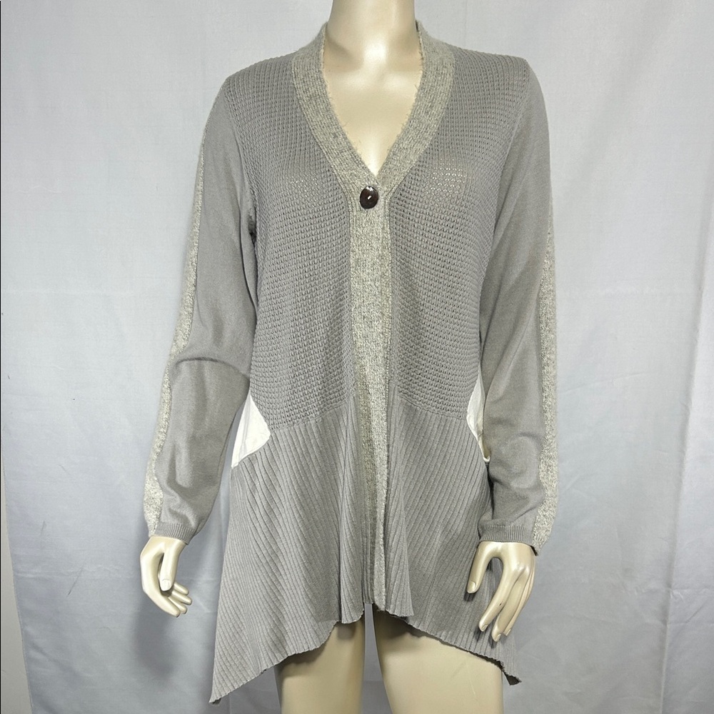 Women’s sweater LOGO Lori Goldstein mixed gauge colorblock cardigan size medium